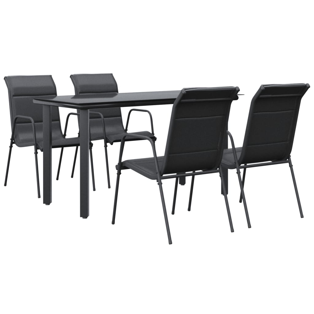 5 Piece Patio Dining Set Black Steel and Textilene