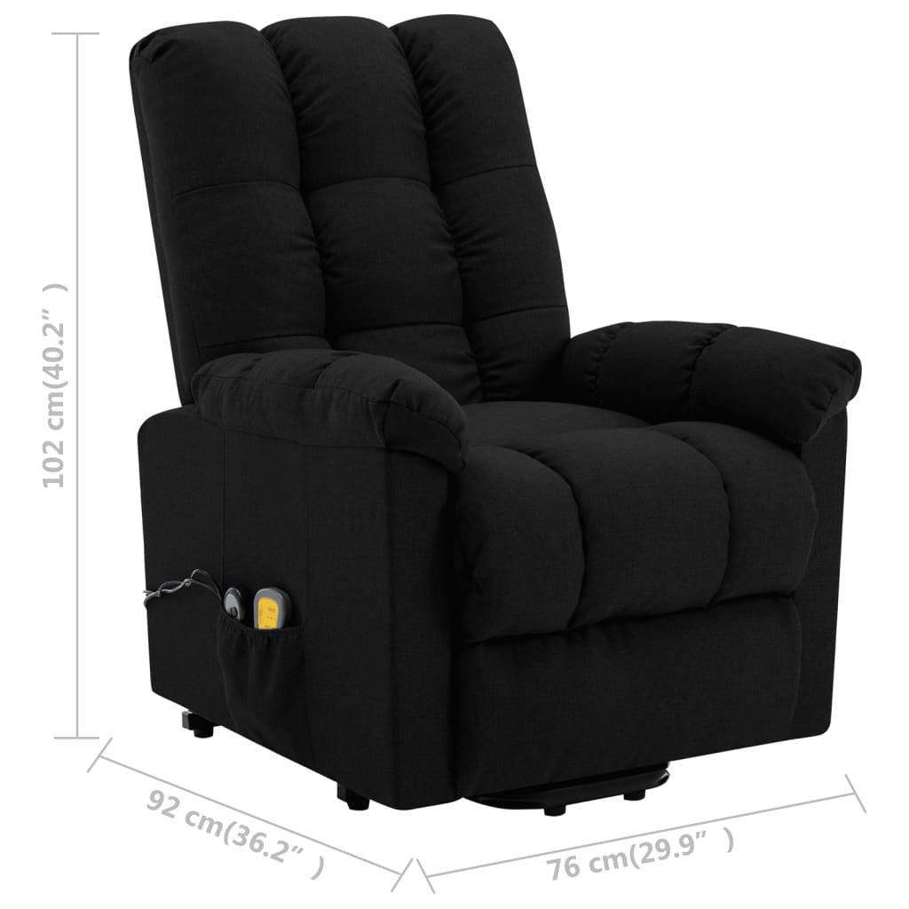 Power Lift Massage Recliner Black Fabric