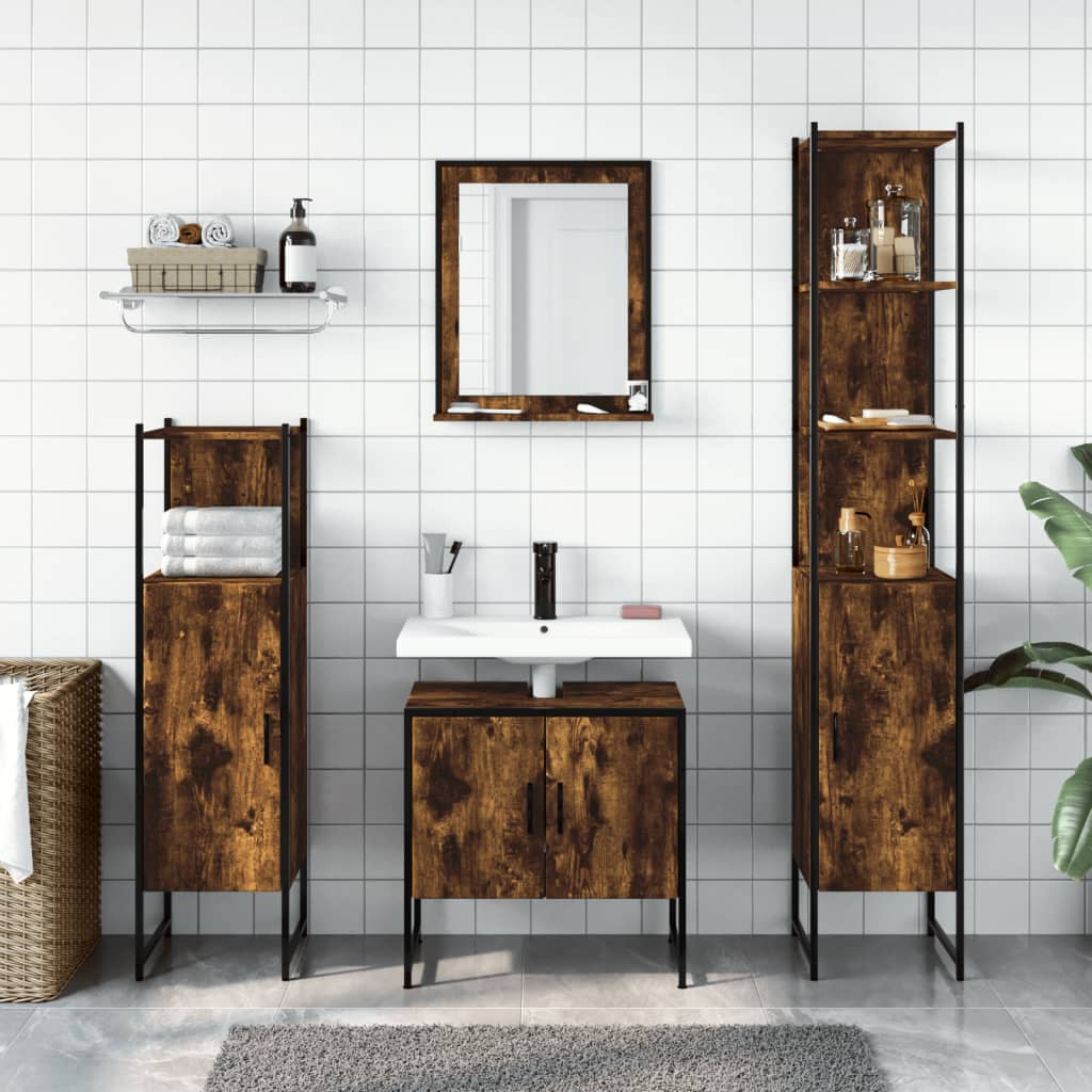 4 Piece Bathroom Cabinet Set Smoked Oak Engineered Wood