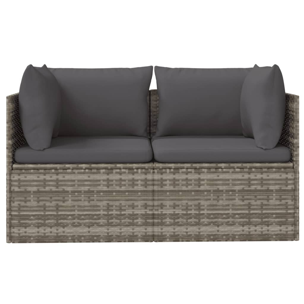 2-Seater Patio Sofa with Cushions Gray Poly Rattan