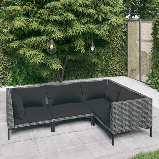 4 Piece Patio Lounge Set with Cushions Poly Rattan Dark Gray