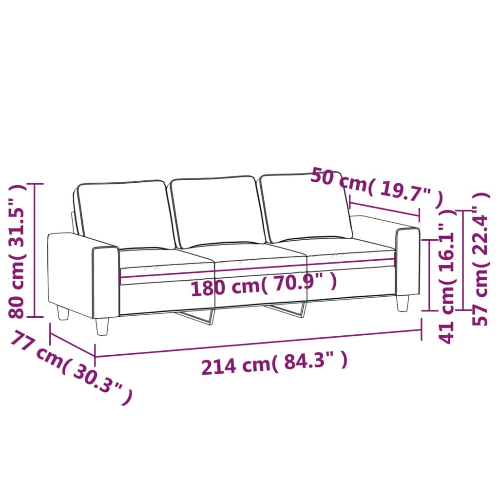 3-Seater Sofa Black 70.9" Fabric