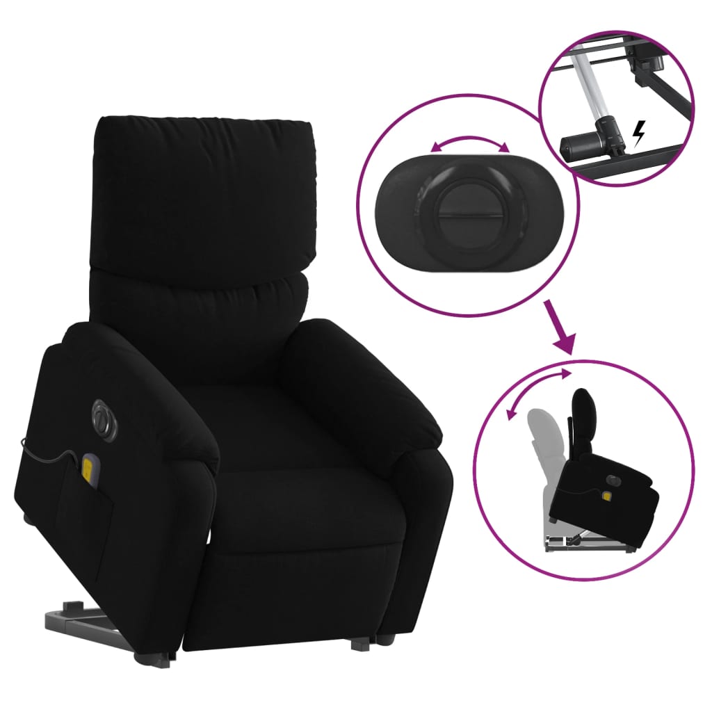 Electric Stand up Massage Recliner Chair Black Fabric