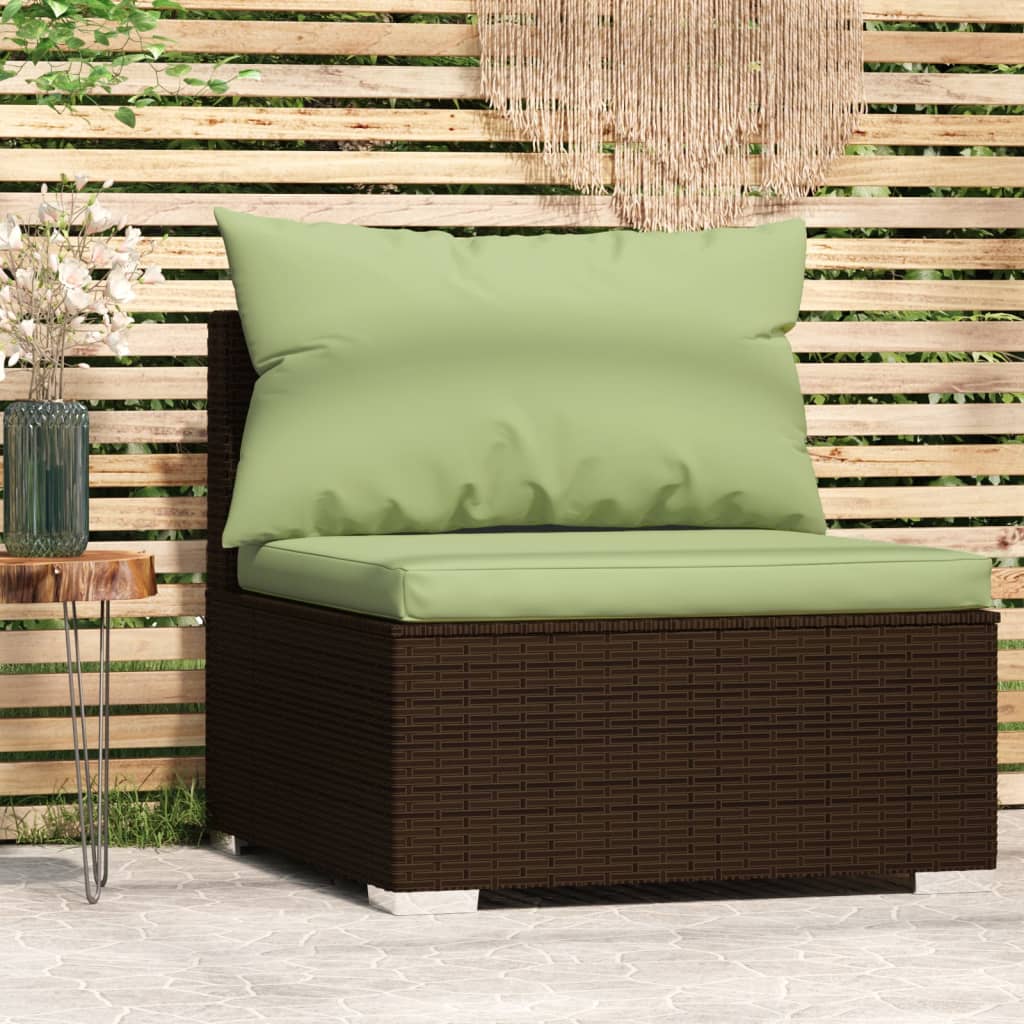 Patio Middle Sofa with Cushions Black Poly Rattan