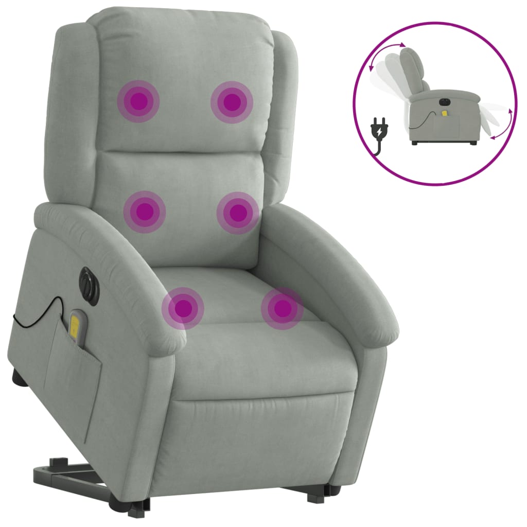 Electric Stand up Massage Recliner Chair Light Gray Velvet