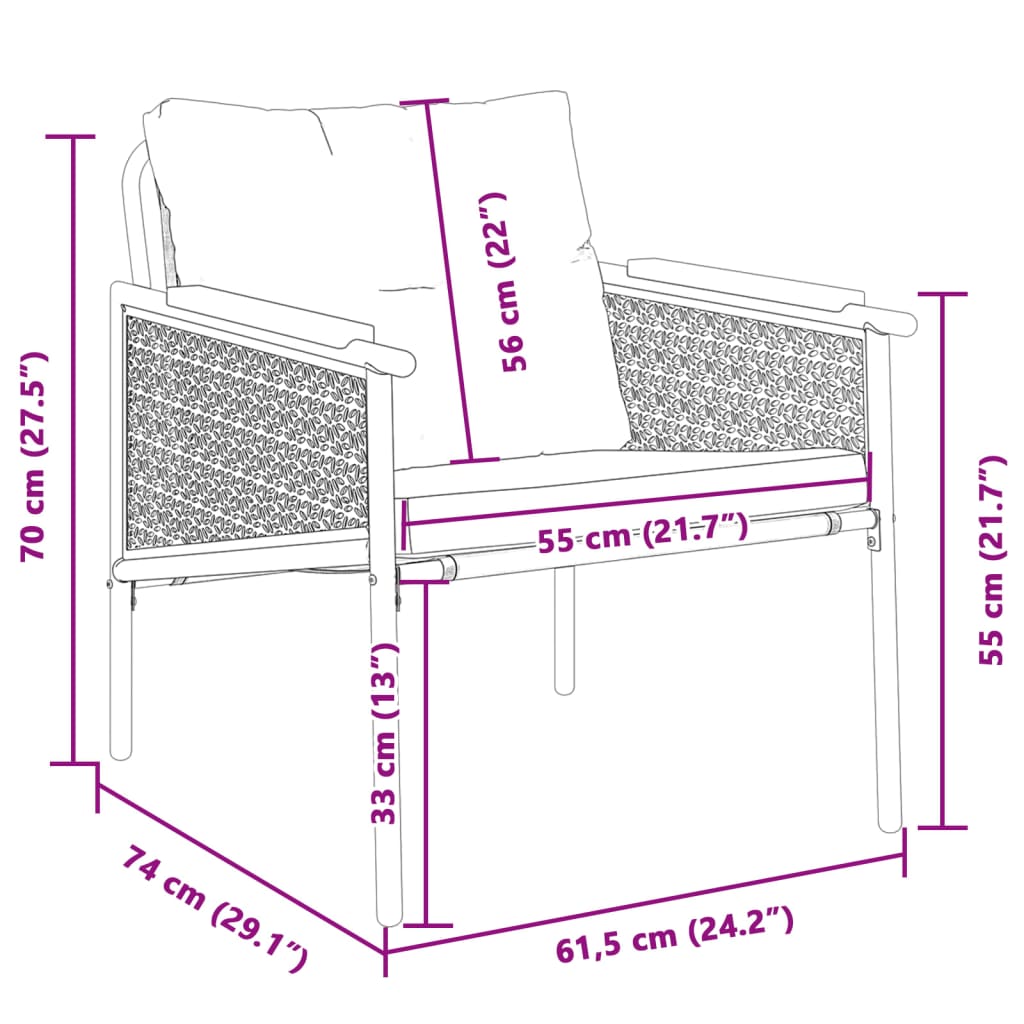 Patio Chairs with Cushions 2 pcs Black Steel