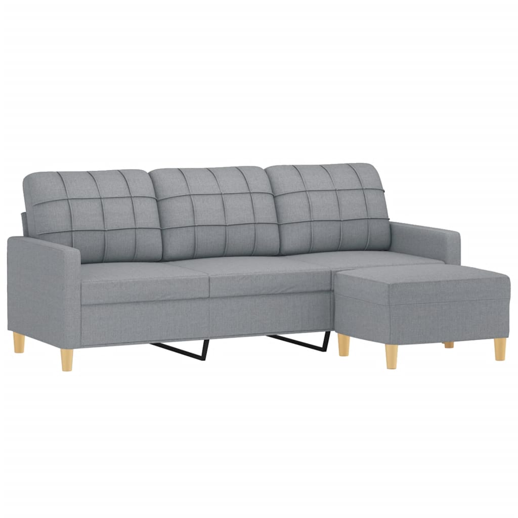 3-Seater Sofa with Footstool Light Gray 70.9" Fabric