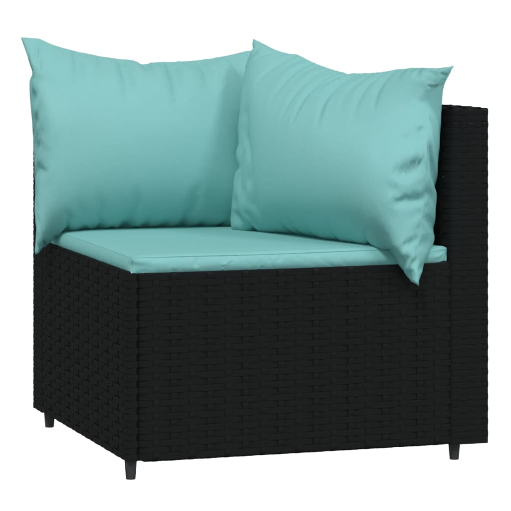 Patio Corner Sofas with Cushions 2 pcs Black Poly Rattan