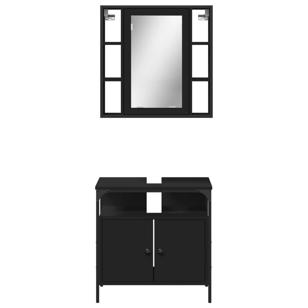 2 Piece Bathroom Furniture Set Black Engineered Wood