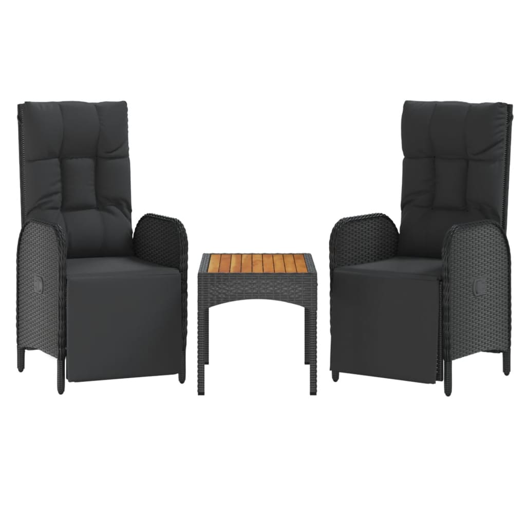 4 Piece Patio Dining Set with Cushions Black Poly Rattan