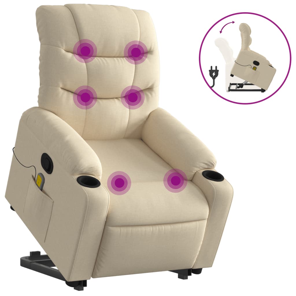 Stand up Massage Recliner Chair Cream Fabric