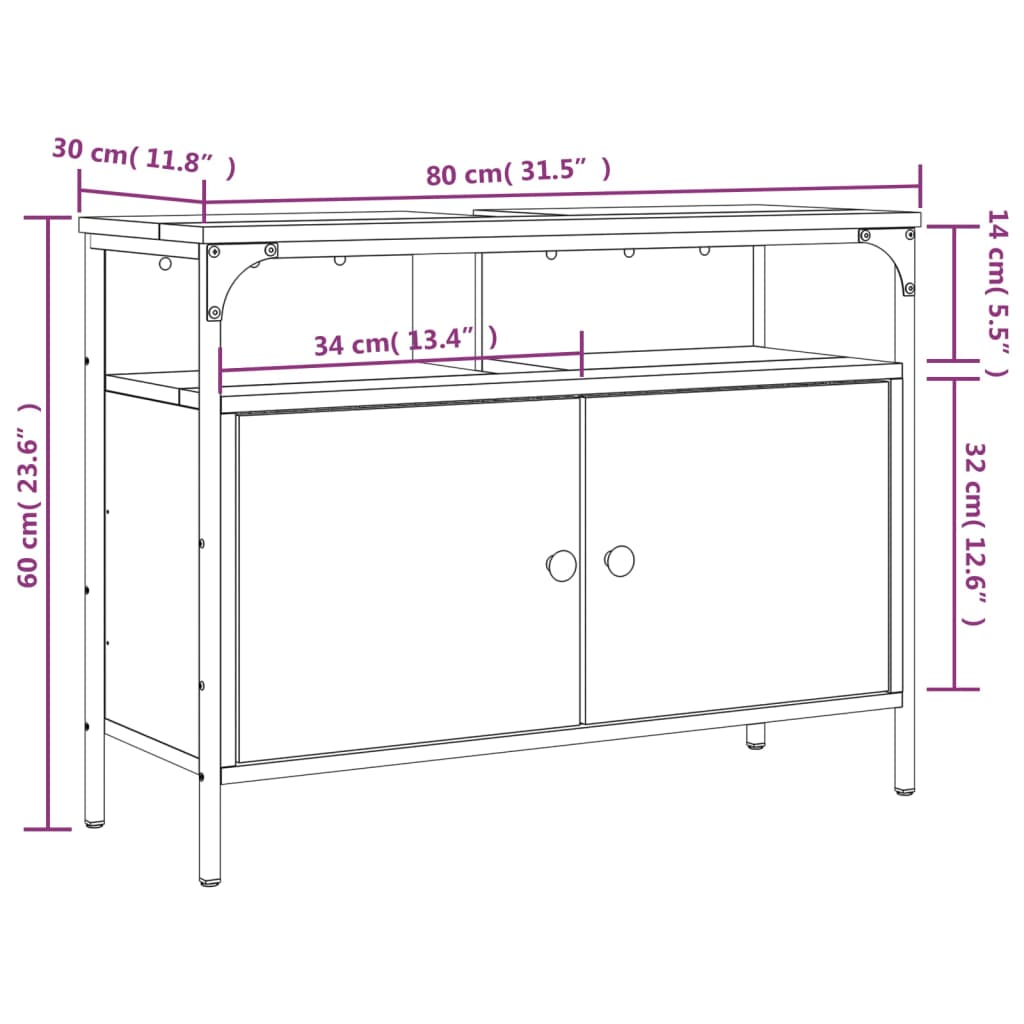 Bathroom Sink Cabinet Smoked Oak 31.5"x11.8"x23.6" Engineered Wood