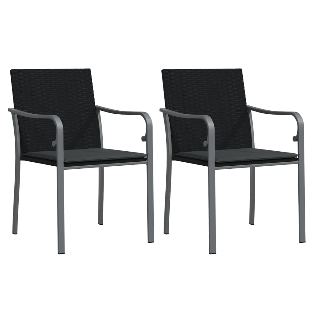 Patio Chairs with Cushions 2 pcs Black 22"x23.2"x33.1" Poly Rattan