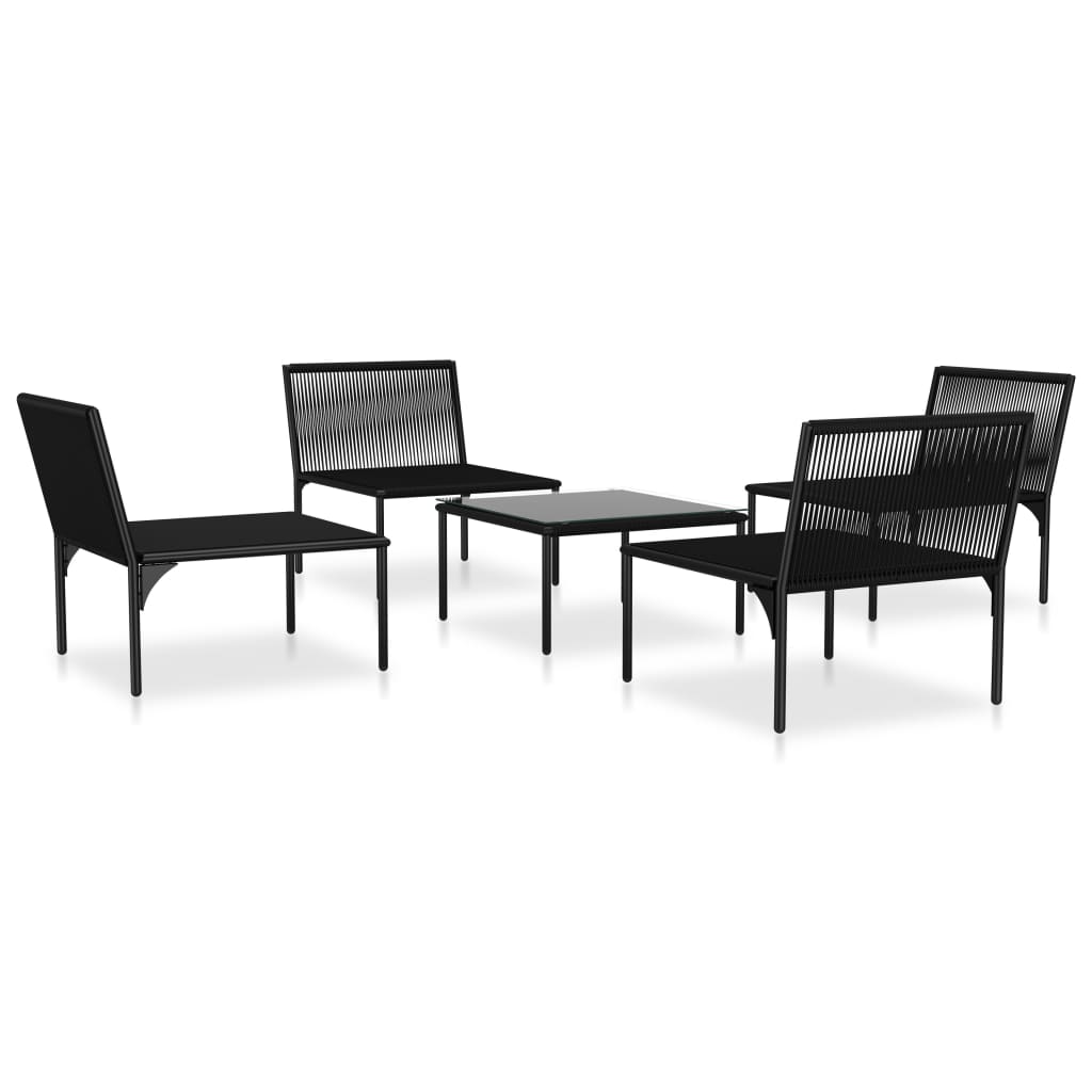 5 Piece Patio Lounge Set with Cushions Black PVC