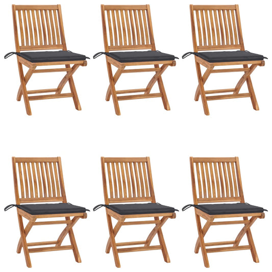 Folding Patio Chairs with Cushions 6 pcs Solid Teak Wood