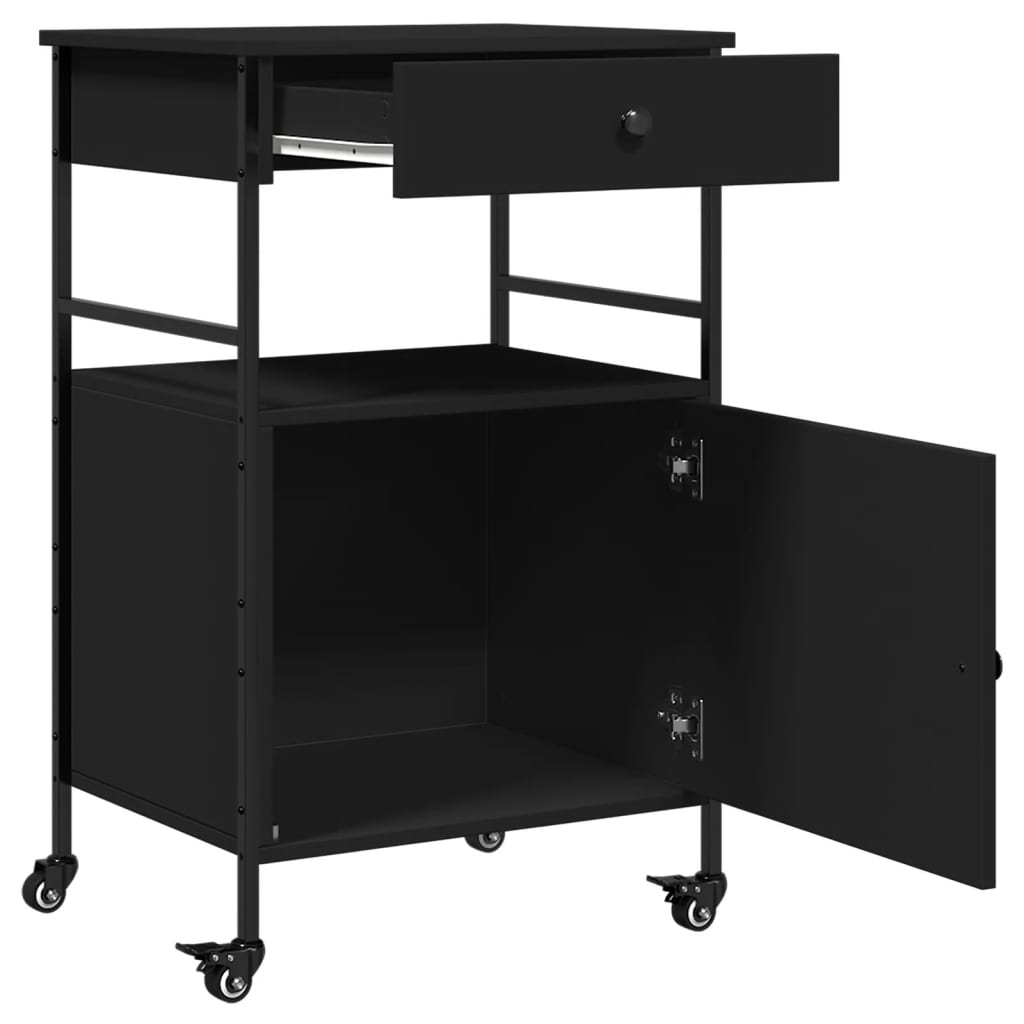 Kitchen Trolley Black 22"x16.9"x35.2" Engineered Wood