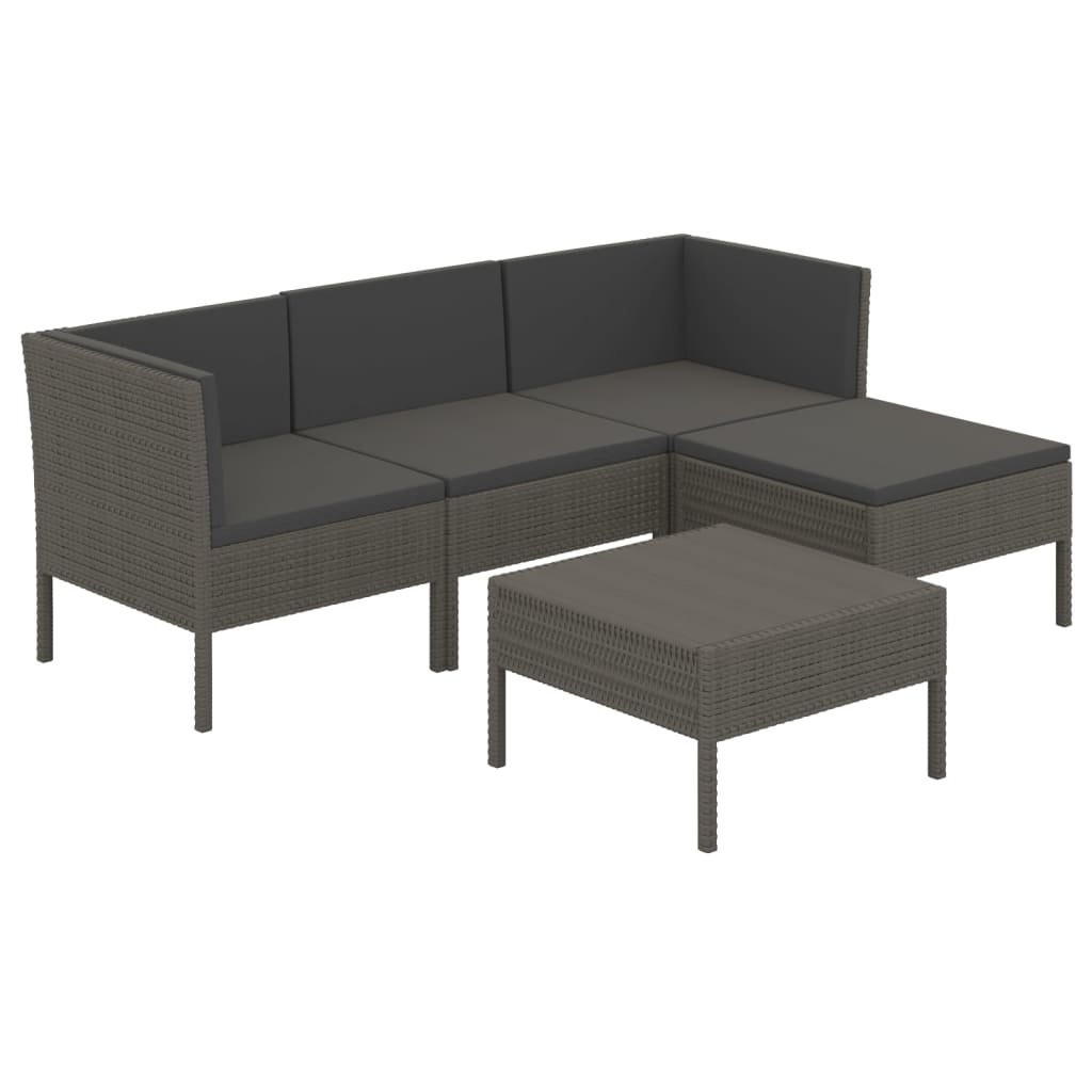 5 Piece Patio Lounge Set with Cushions Poly Rattan Gray