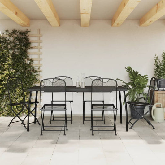 7 Piece Patio Dining Set Anthracite Metal Mesh