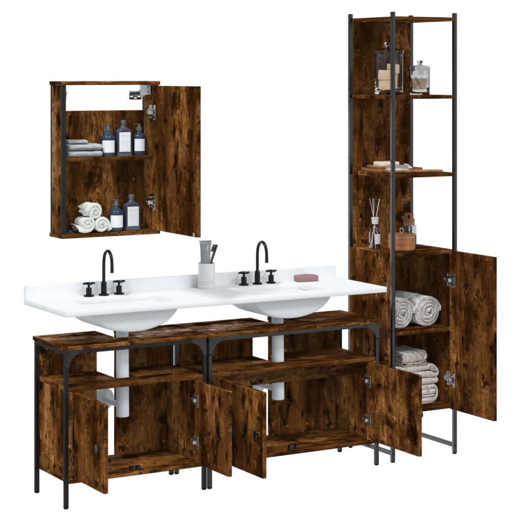 4 Piece Bathroom Furniture Set Smoked Oak Engineered Wood