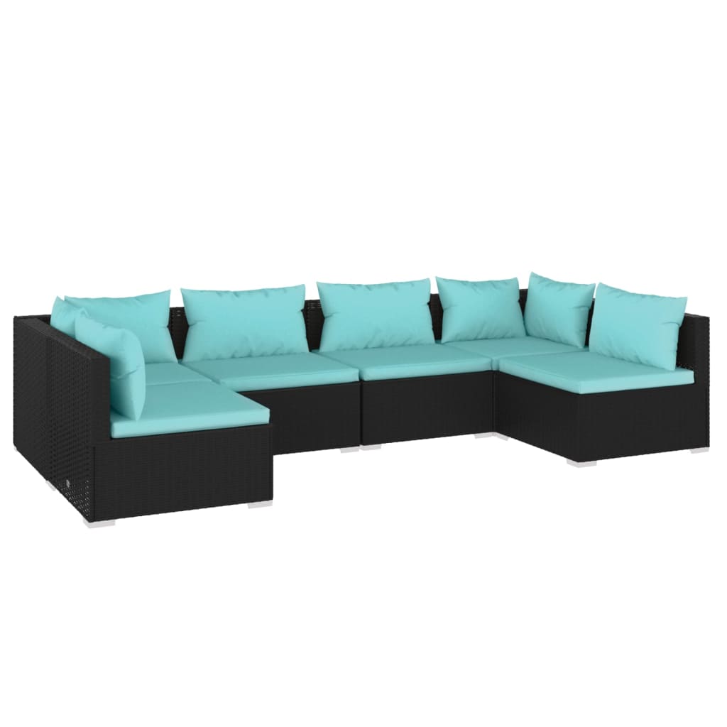 6 Piece Patio Lounge Set with Cushions Poly Rattan Black