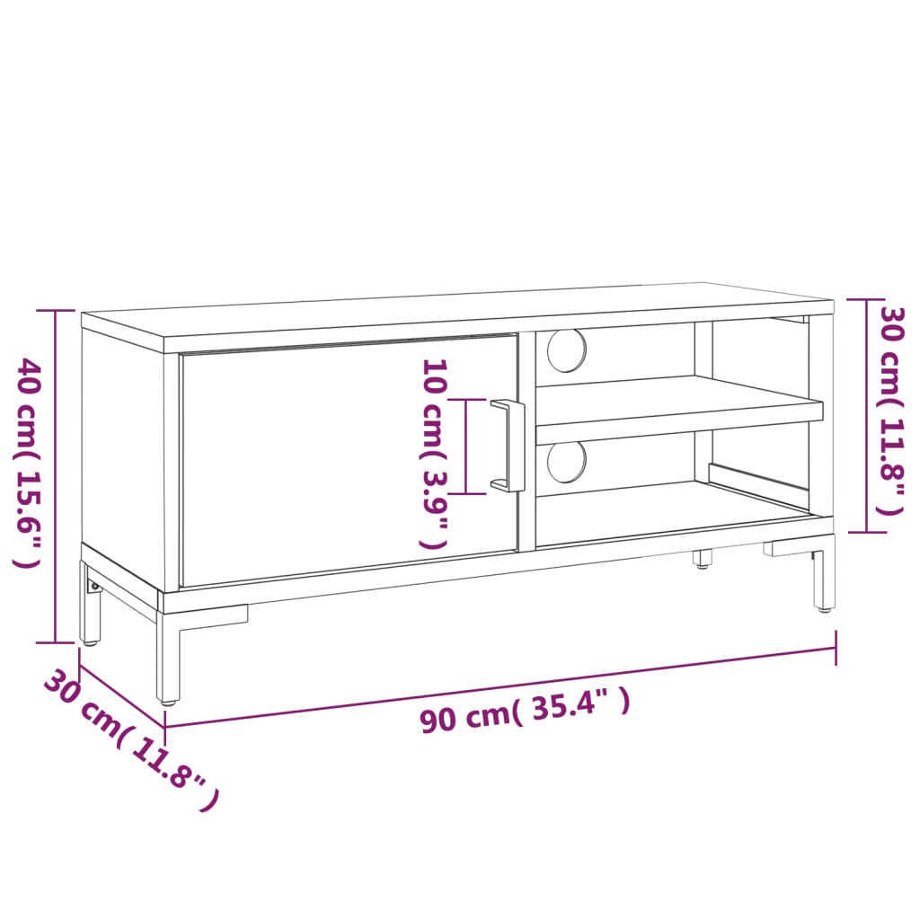 TV Stand Brown 35.4"x11.8"x15.7" Solid Wood Pine