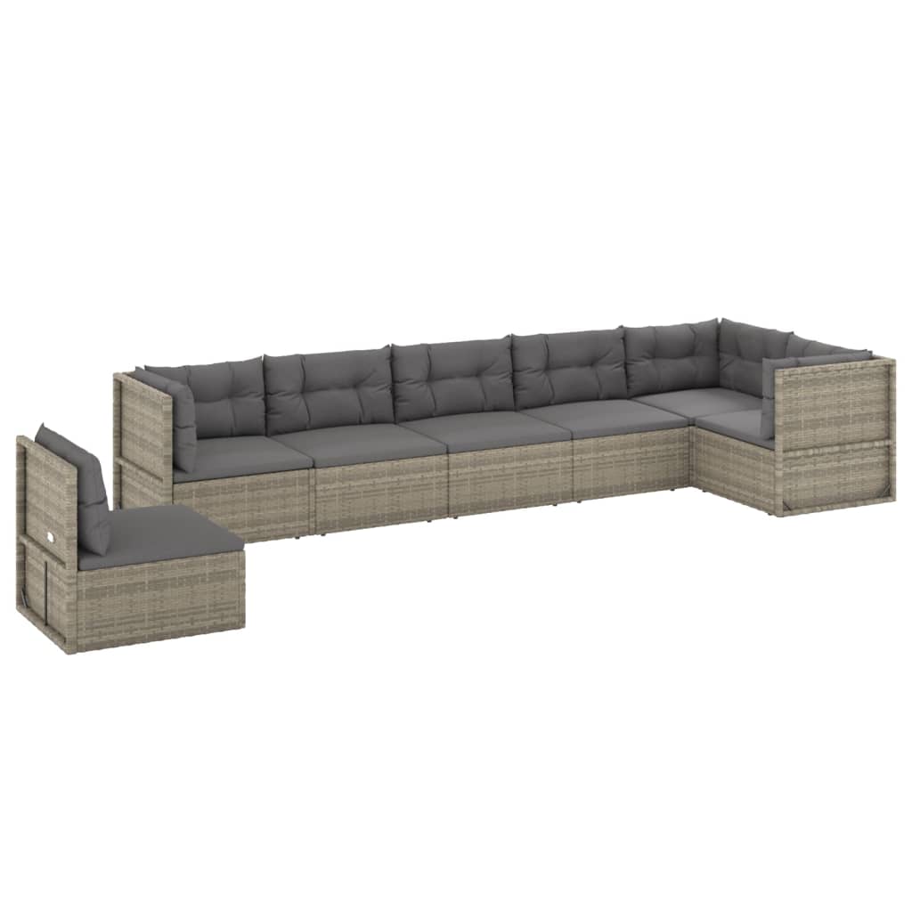 7 Piece Patio Lounge Set with Cushions Gray Poly Rattan