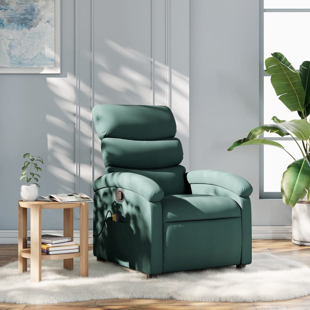 Massage Recliner Chair Dark Green Fabric