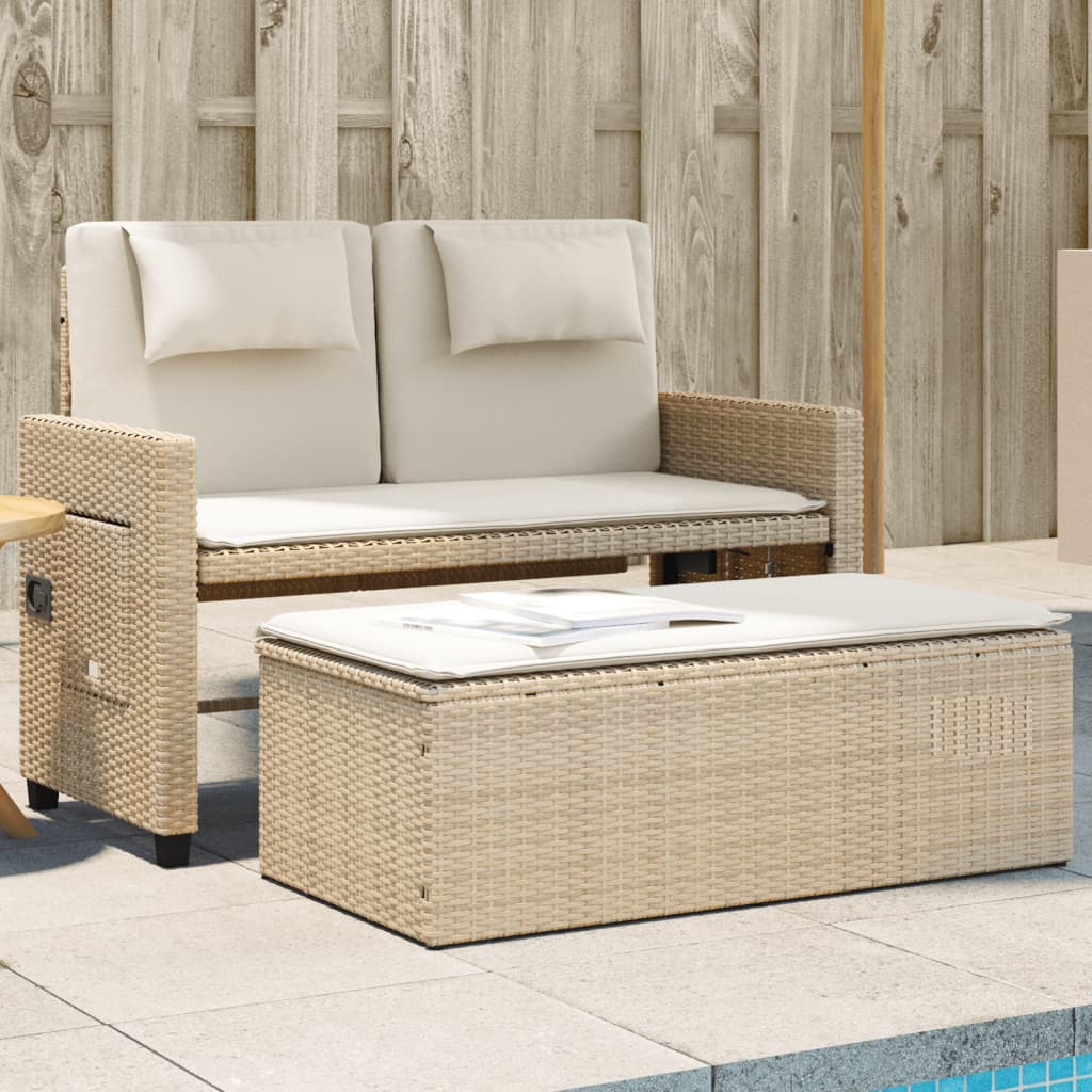 Reclining Patio Bench with Cushions Brown Poly Rattan