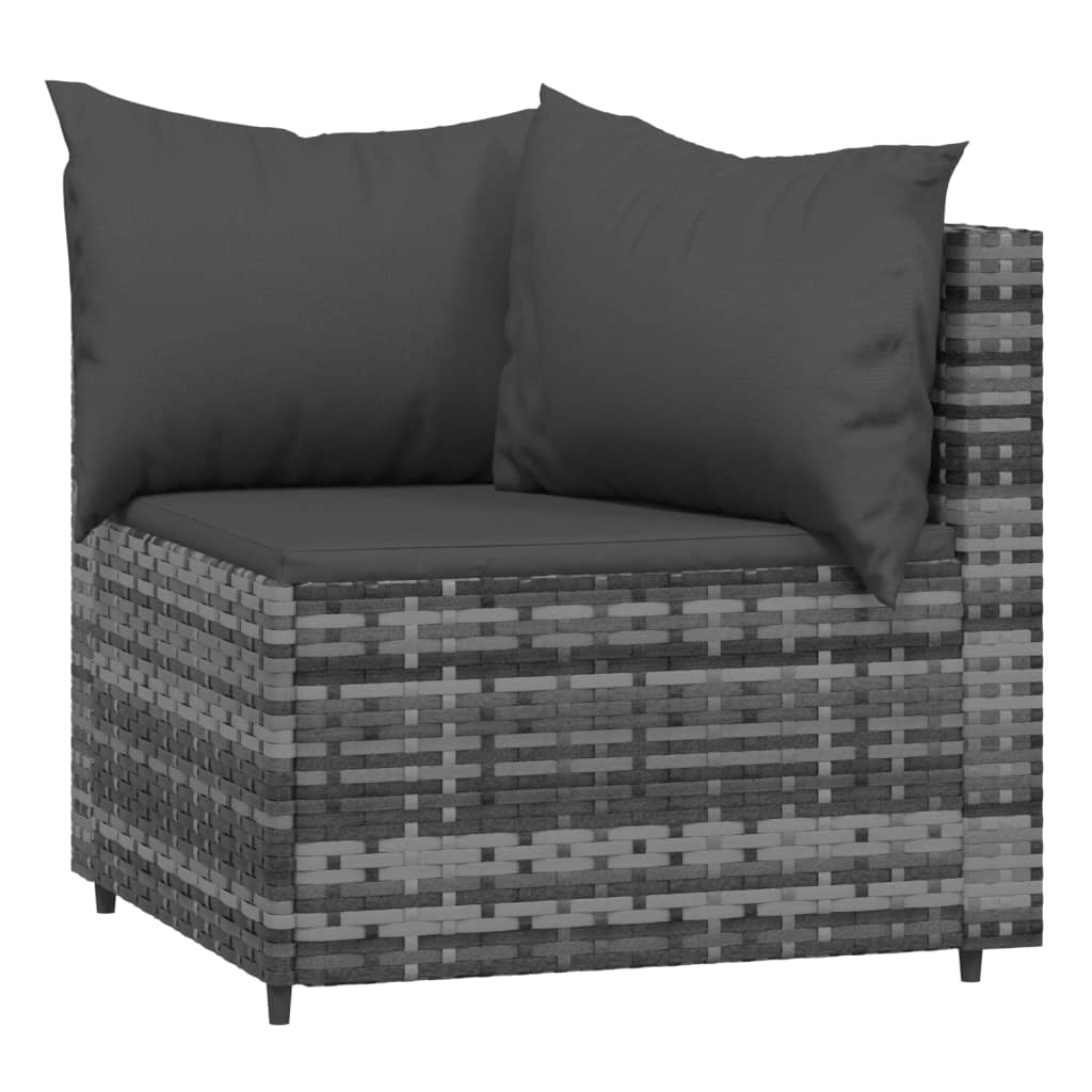 Patio Corner Sofas with Cushions 2 pcs Gray Poly Rattan