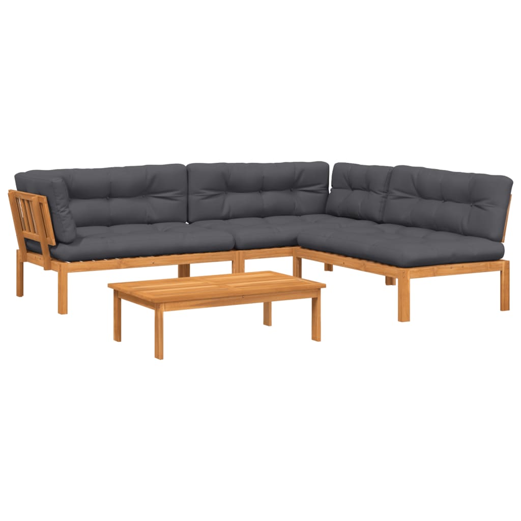 4 Piece Patio Pallet Sofa Set with Cushions Solid Wood Acacia