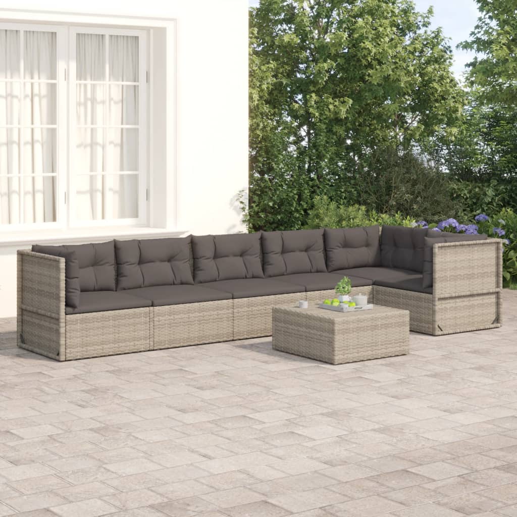 6 Piece Patio Lounge Set with Cushions Gray Poly Rattan