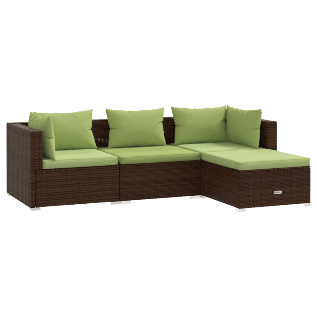 4 Piece Patio Lounge Set with Cushions Poly Rattan Brown