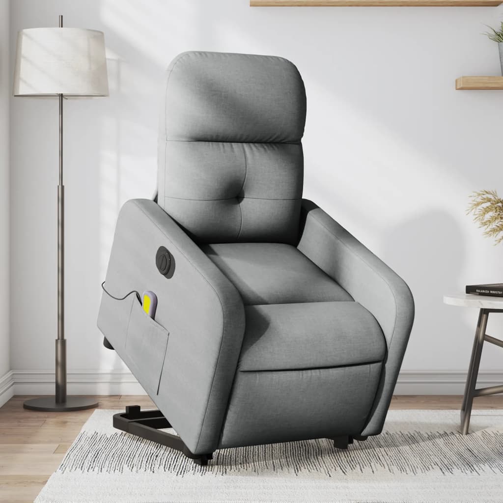 Electric Stand up Massage Recliner Chair Light Gray Fabric