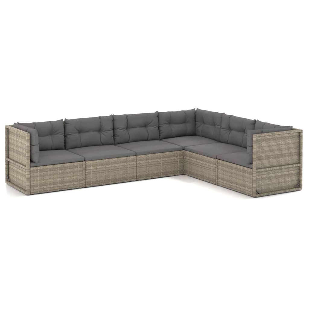 6 Piece Patio Lounge Set with Cushions Gray Poly Rattan