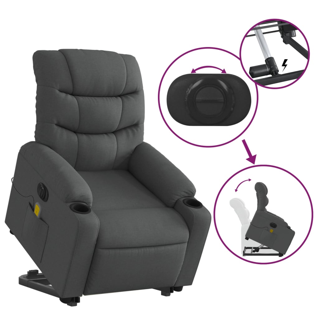 Electric Stand up Massage Recliner Chair Dark Gray Fabric