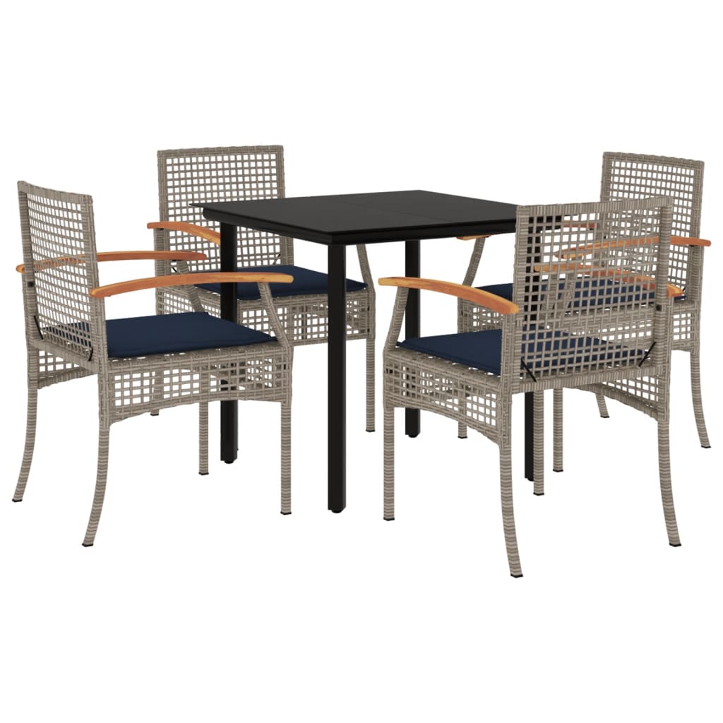 5 Piece Patio Dining Set with Cushions Gray Poly Rattan