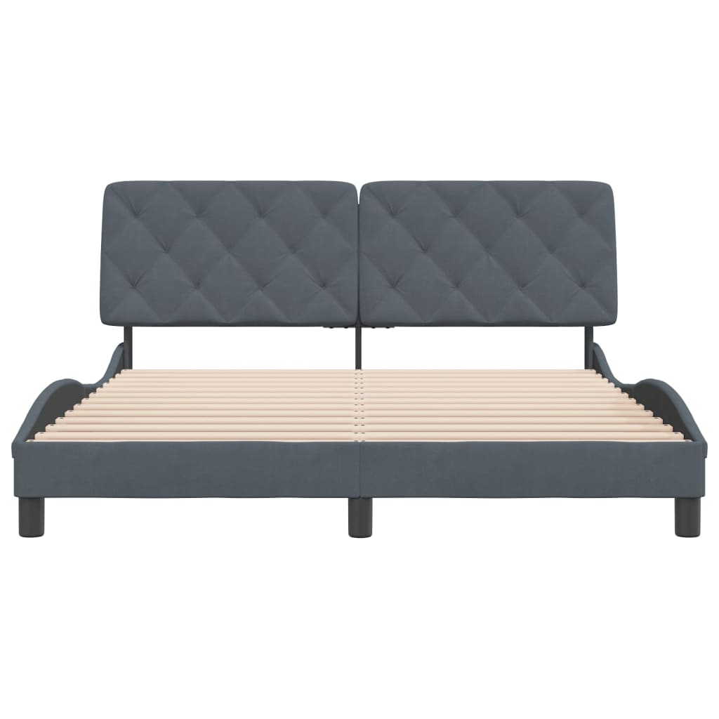 Bed Frame without Mattress Dark Gray 59.8"x79.9" Velvet