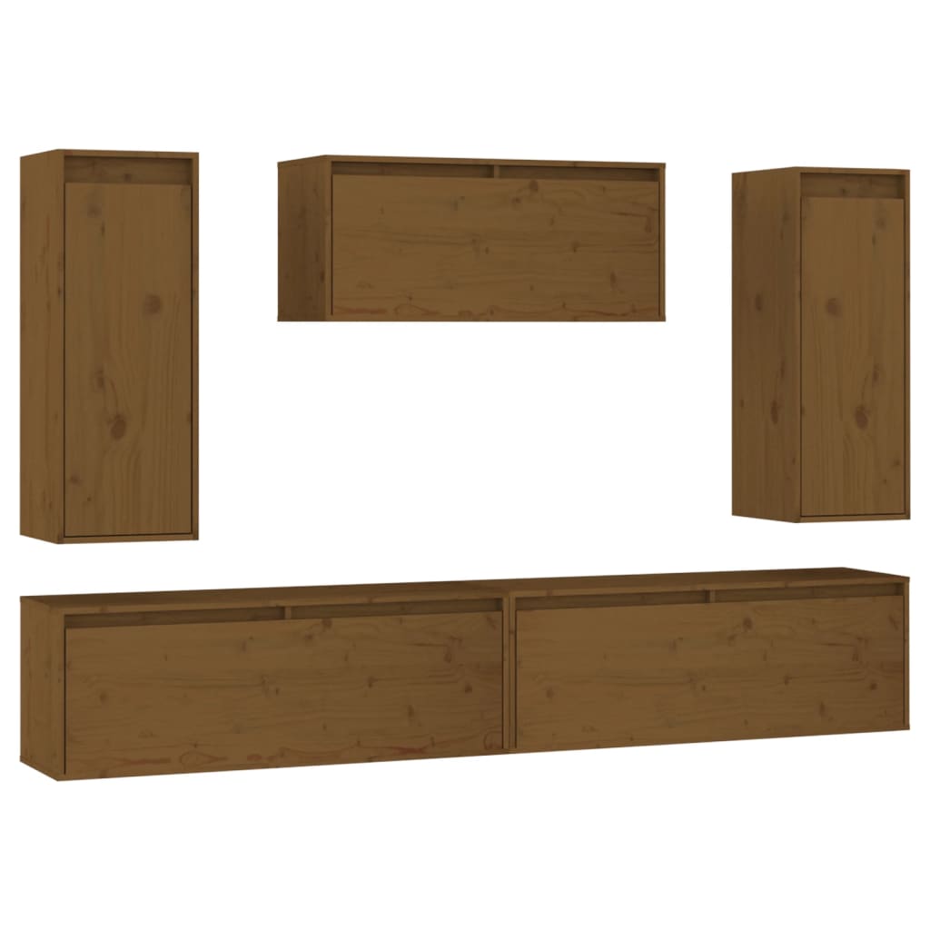 TV Stands 5 pcs Honey Brown Solid Wood Pine