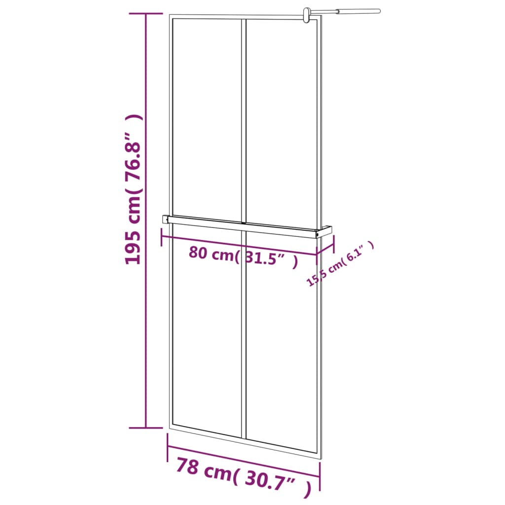 Walk-in Shower Wall with Shelf Black 31.5"x76.8" ESG Glass&Aluminum