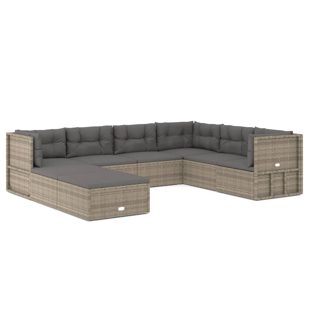 8 Piece Patio Lounge Set with Cushions Gray Poly Rattan