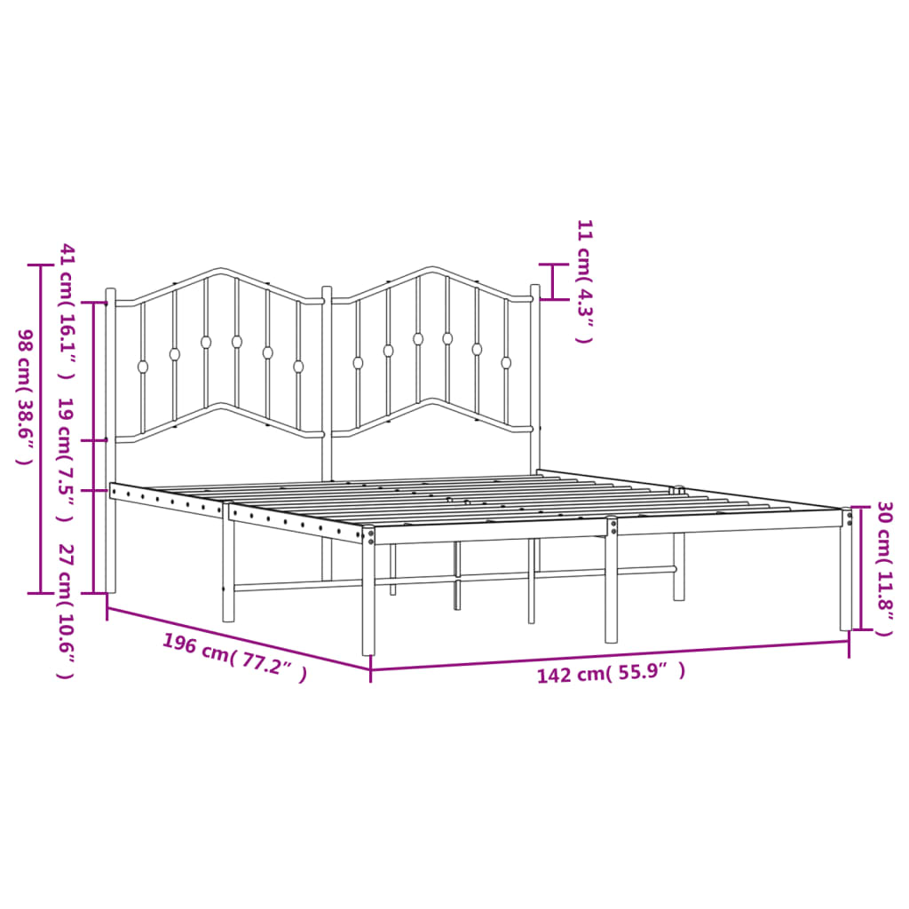 Metal Bed Frame without Mattress with Headboard White 53.1"x74.8"