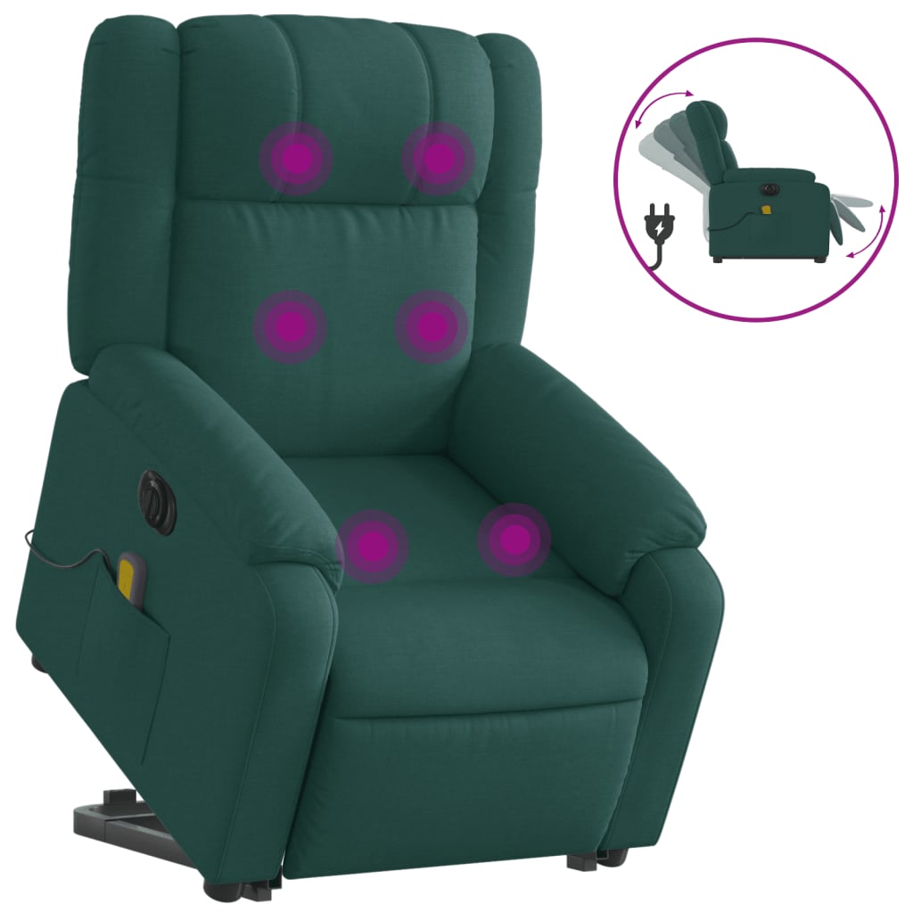 Electric Stand up Massage Recliner Chair Dark Green Fabric