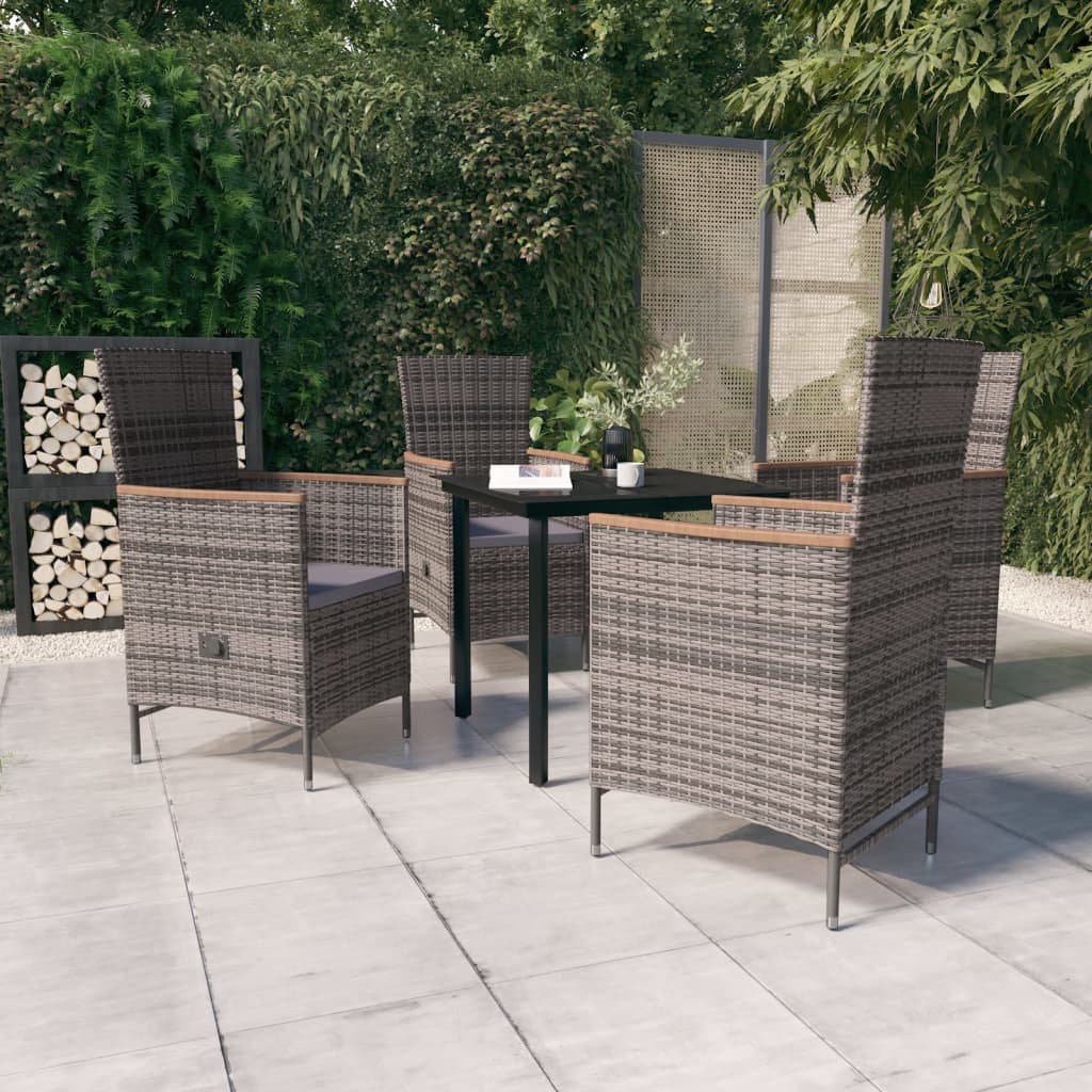 5 Piece Patio Dining Set with Cushions Gray