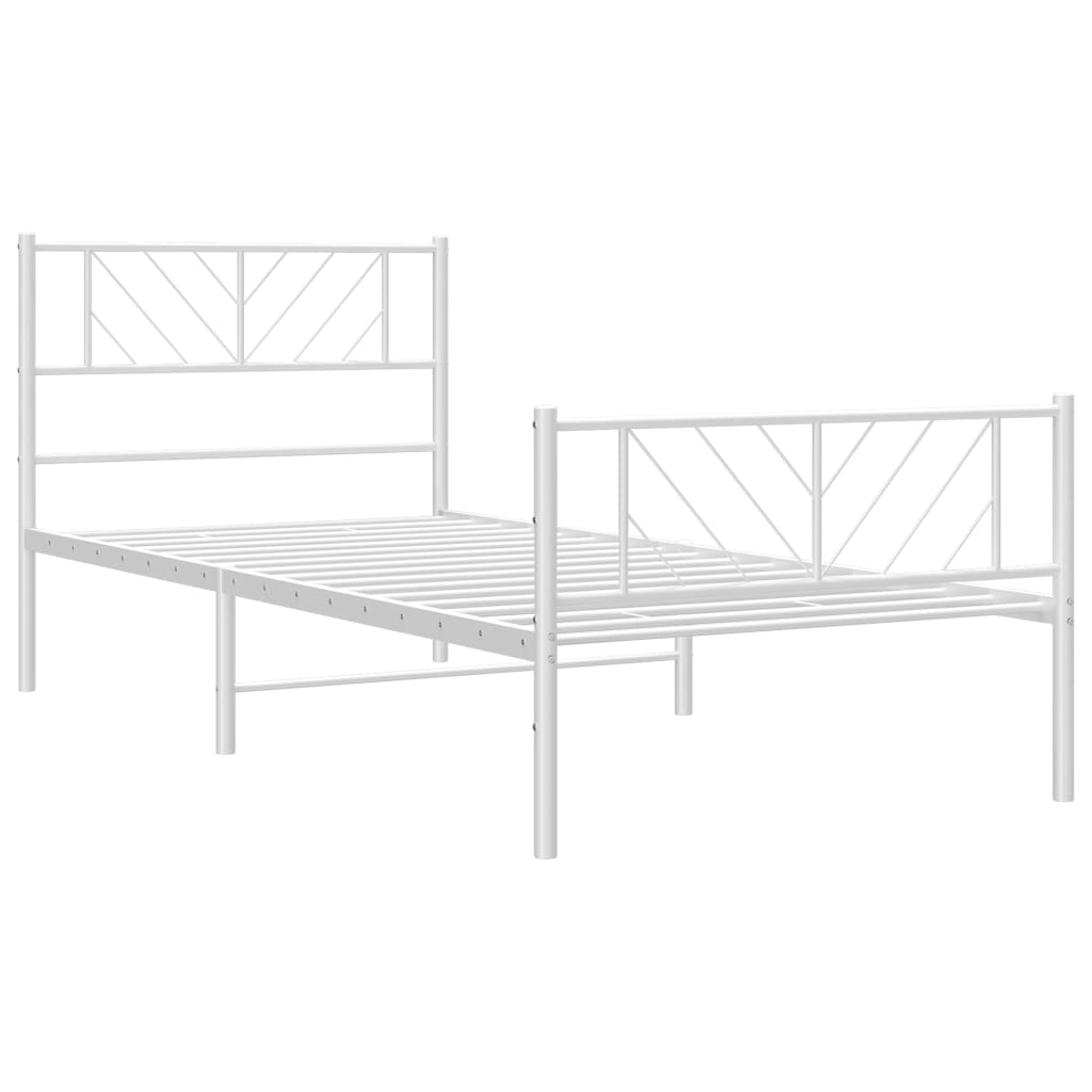 Metal Bed Frame without Mattress with Footboard White 39.4"x74.8"