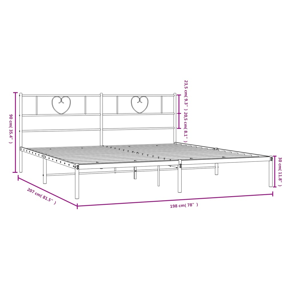 Metal Bed Frame without Mattress with Headboard Black 76"x79.9"