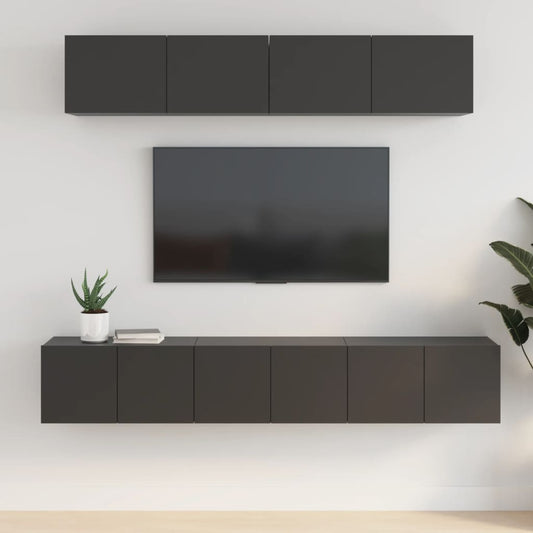 5 Piece TV Stand Set Black Engineered Wood