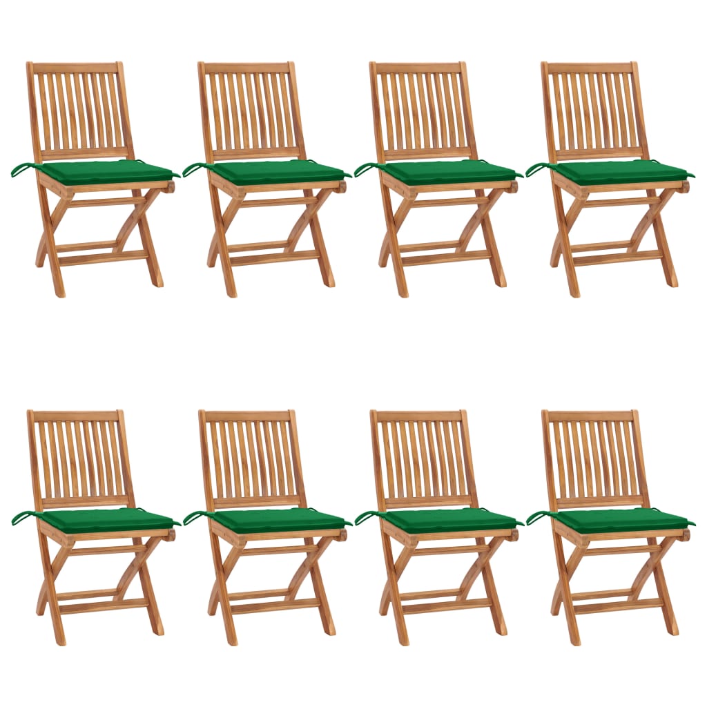 Folding Patio Chairs with Cushions 8 pcs Solid Teak Wood