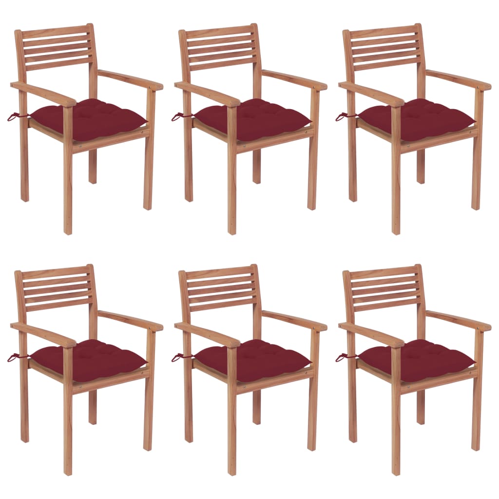 Stackable Patio Chairs with Cushions 6 pcs Solid Teak Wood