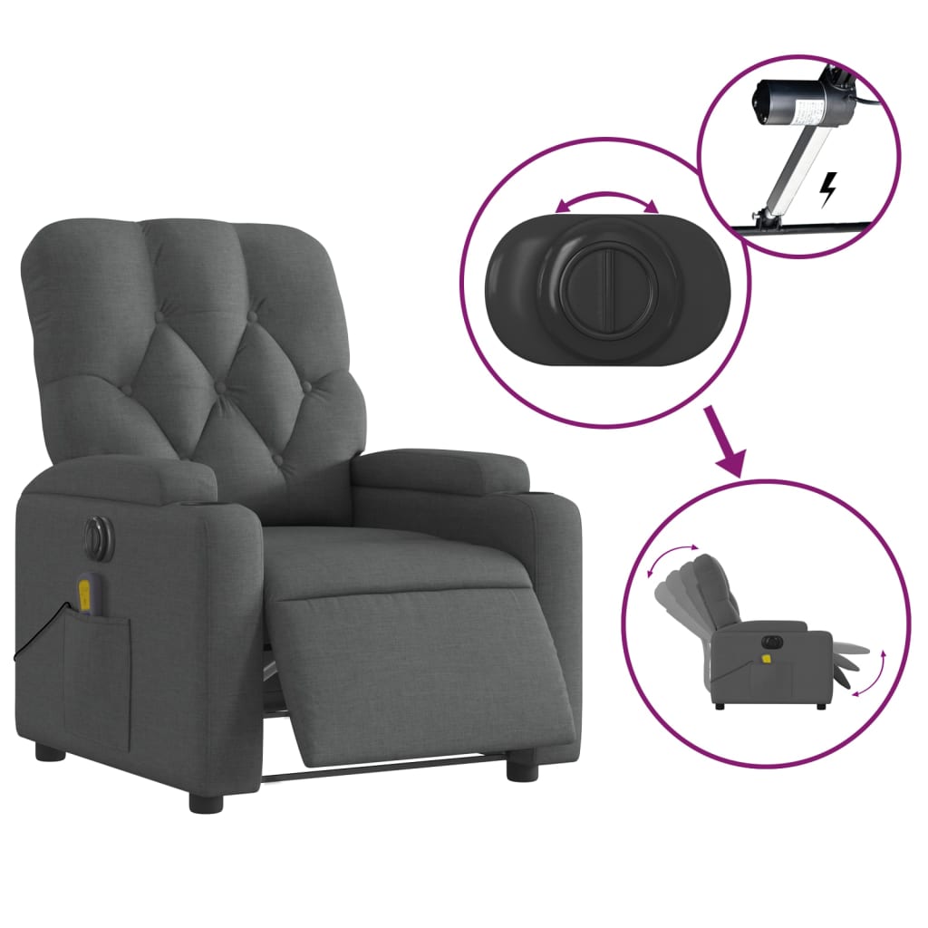 Electric Massage Recliner Chair Dark Gray Fabric