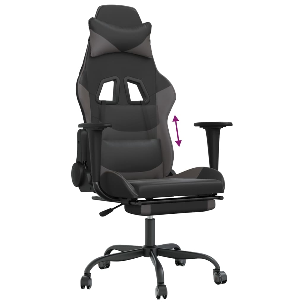 Gaming Chair with Footrest Black and Gray Faux Leather